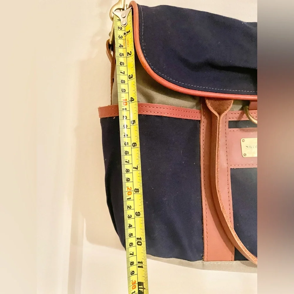 NWOT- Sword And Plough Leather Blue Canvas Messenger Bag Laptop Briefcase USA